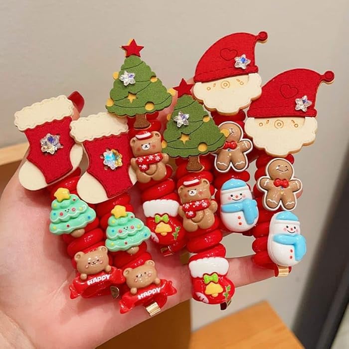 Christmas Holiday Hair Bands, 24-Peices, set of 2 Festive Rubber Bands with Santa, Snowman, and Tree Designs - Image 2